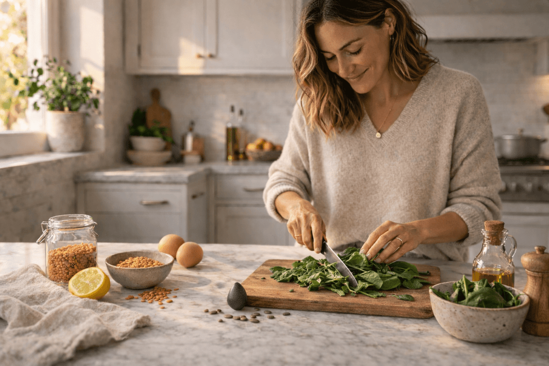 iron rich foods for women including lentils spinach pumpkin seeds and tofu